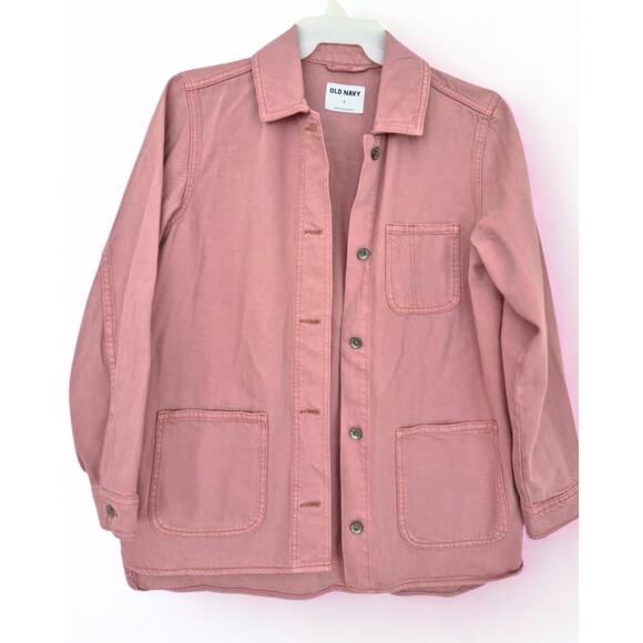 Old Navy Womans Shirt Shacket Jacket Oversized Boyfriend Sz S Pink Canvas Fall - Picture 1 of 8